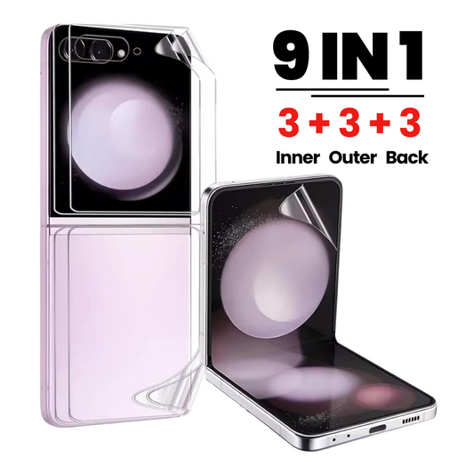 AquaGuard Galaxy Z Flip 7, 6, 5 & 4 9-in-1 Hydrogel Full Screen Protector Set