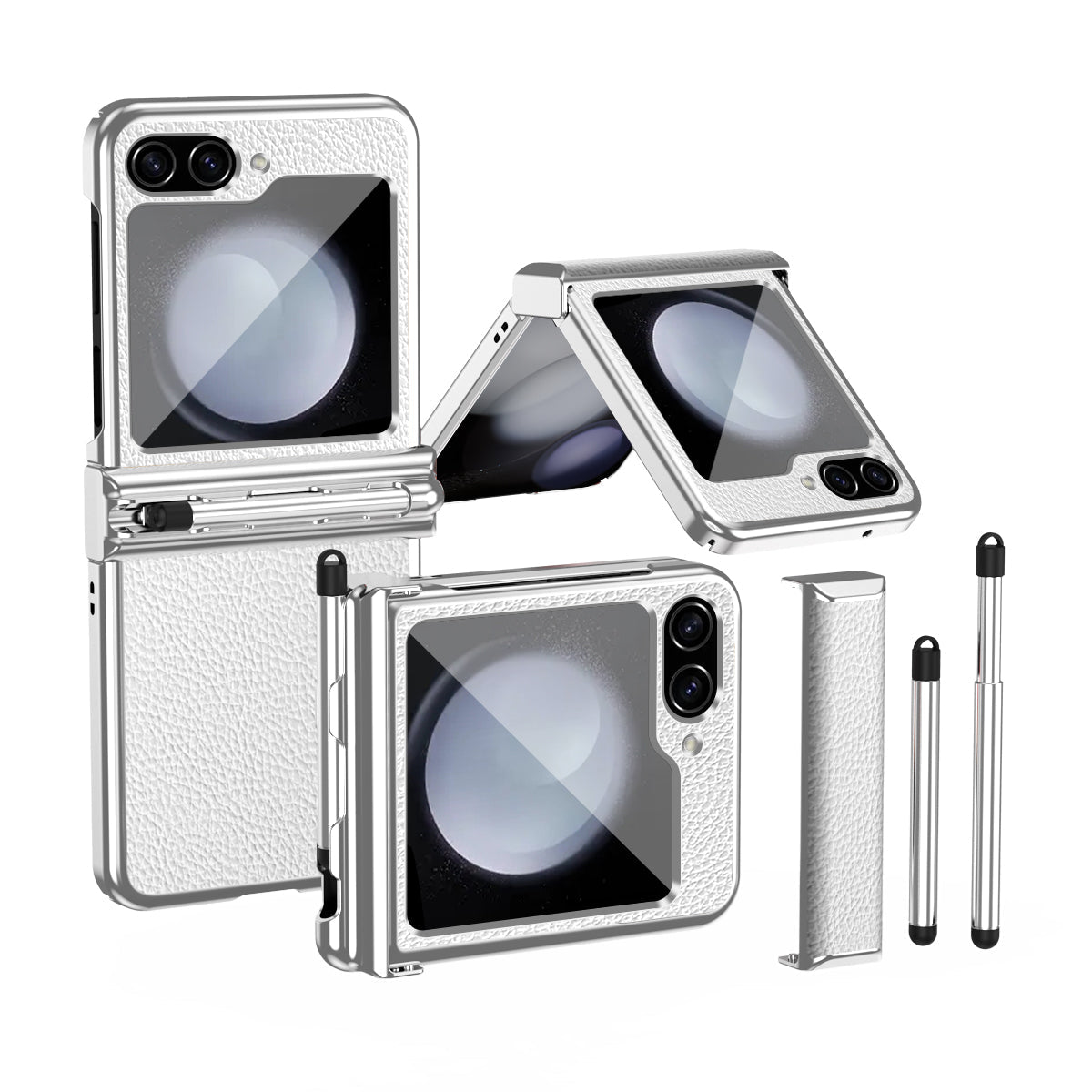 LycheeGuard Galaxy Z Flip 7, 6, 5 & 4 Leather Magnetic Hinge Case with Pen Slot