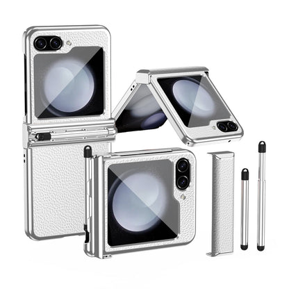 LycheeGuard Galaxy Z Flip 7, 6, 5 & 4 Leather Magnetic Hinge Case with Pen Slot