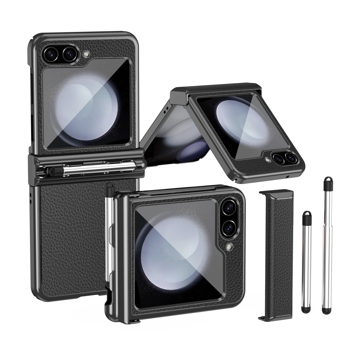 LycheeGuard Galaxy Z Flip 7, 6, 5 & 4 Leather Magnetic Hinge Case with Pen Slot
