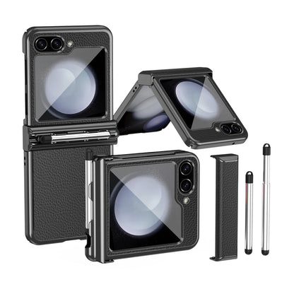 LycheeGuard Galaxy Z Flip 7, 6, 5 & 4 Leather Magnetic Hinge Case with Pen Slot
