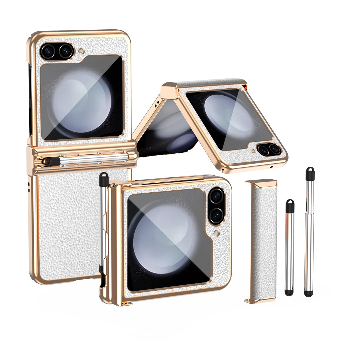 LycheeGuard Galaxy Z Flip 7, 6, 5 & 4 Leather Magnetic Hinge Case with Pen Slot