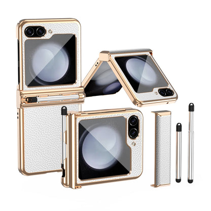 LycheeGuard Galaxy Z Flip 7, 6, 5 & 4 Leather Magnetic Hinge Case with Pen Slot