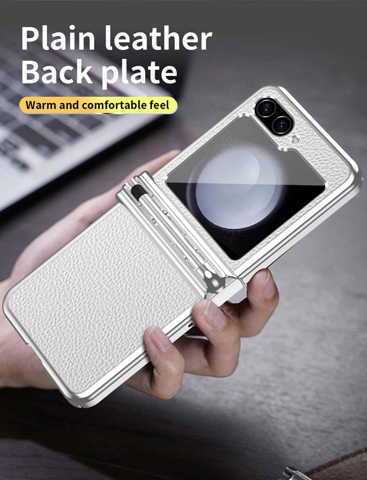 LycheeGuard Galaxy Z Flip 7, 6, 5 & 4 Leather Magnetic Hinge Case with Pen Slot
