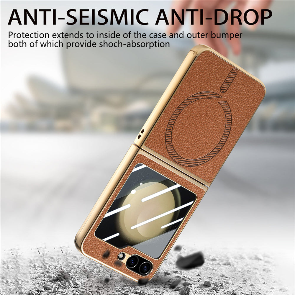 FlexiGuard Galaxy Z Flip 7, 6 & 5 Slim Leather Shockproof Case with Glass Screen Protector