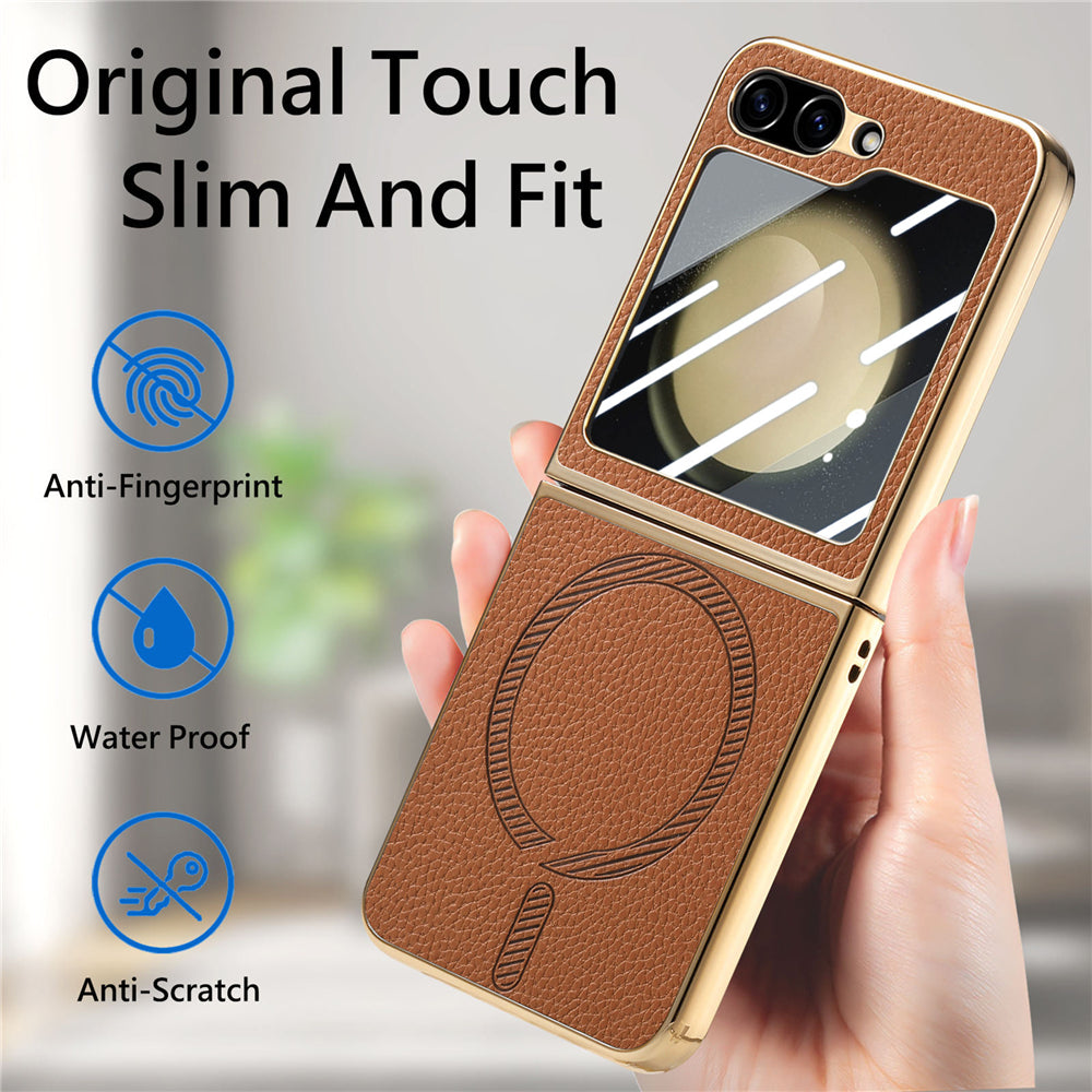 FlexiGuard Galaxy Z Flip 7, 6 & 5 Slim Leather Shockproof Case with Glass Screen Protector