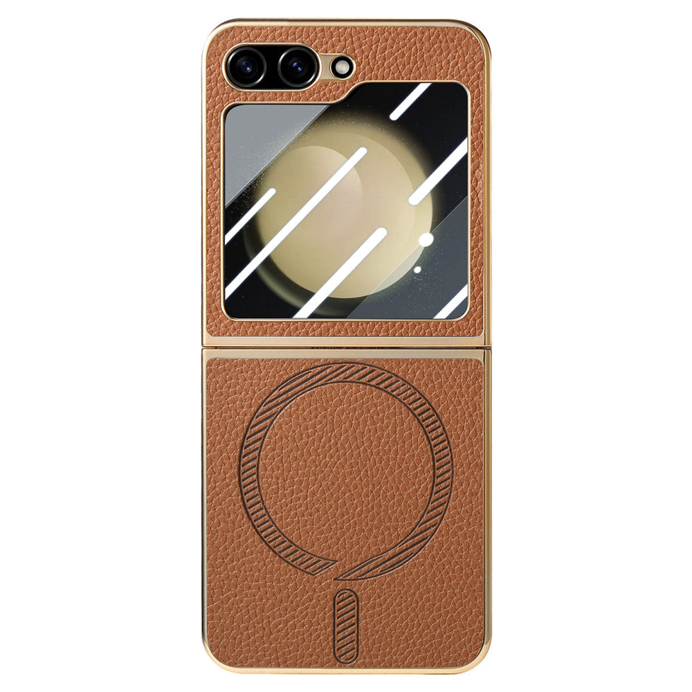 FlexiGuard Galaxy Z Flip 7, 6 & 5 Slim Leather Shockproof Case with Glass Screen Protector