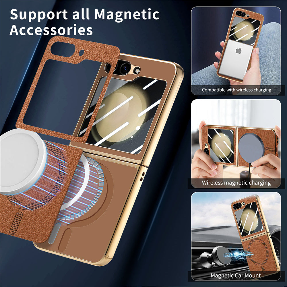 FlexiGuard Galaxy Z Flip 7, 6 & 5 Slim Leather Shockproof Case with Glass Screen Protector