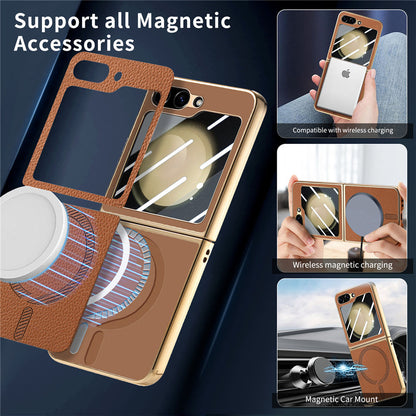 FlexiGuard Galaxy Z Flip 7, 6 & 5 Slim Leather Shockproof Case with Glass Screen Protector