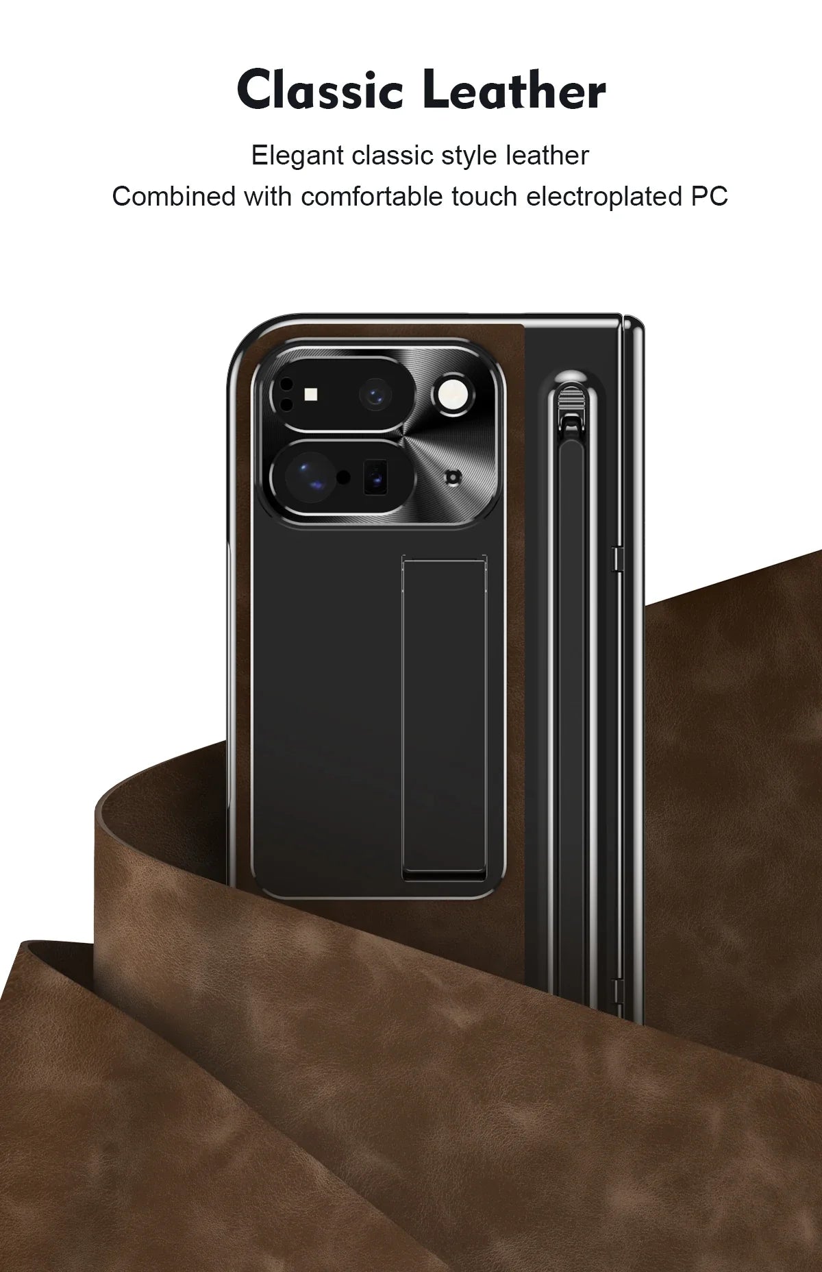 PenVault Leather Case for Google Pixel 10, 9 Pro Fold & Galaxy Z Fold with Hinge Armor