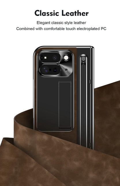 PenVault Leather Case for Google Pixel 10, 9 Pro Fold & Galaxy Z Fold with Hinge Armor